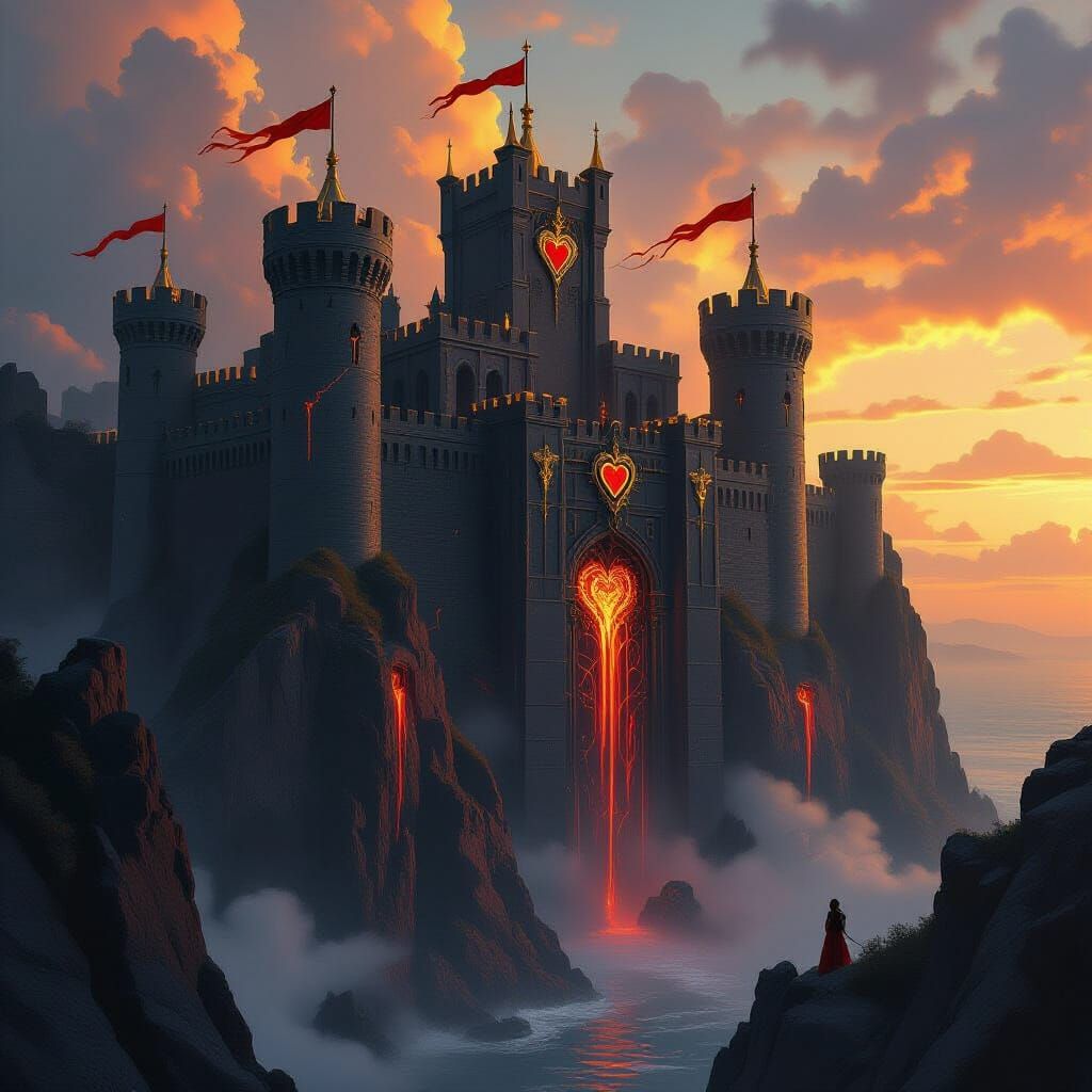 Ancient Fortress on Jagged Cliffs in Dark Fantasy Style