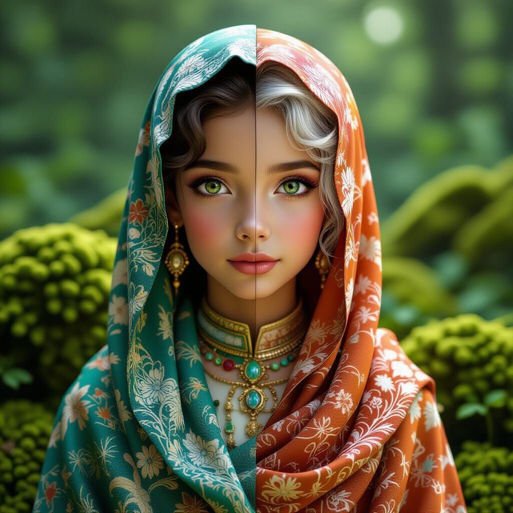 Dual Portrait of an Alien Woman in Futuristic 3D Style