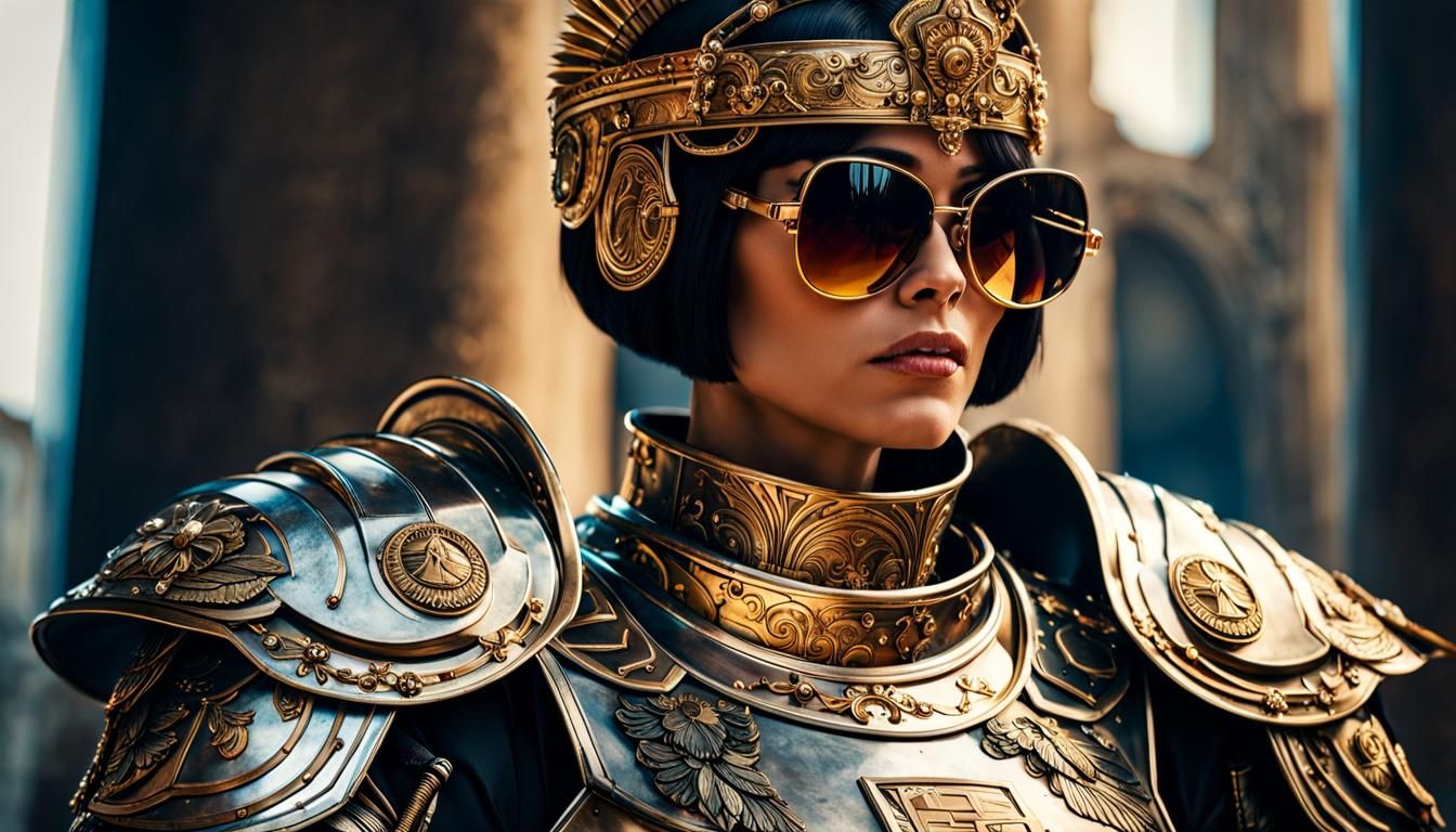 Sci-Fi Roman Empress with Sunglasses, Digital Watercolor