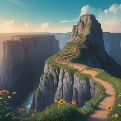 Serene Cliffside Path in Hyper-Realistic Style