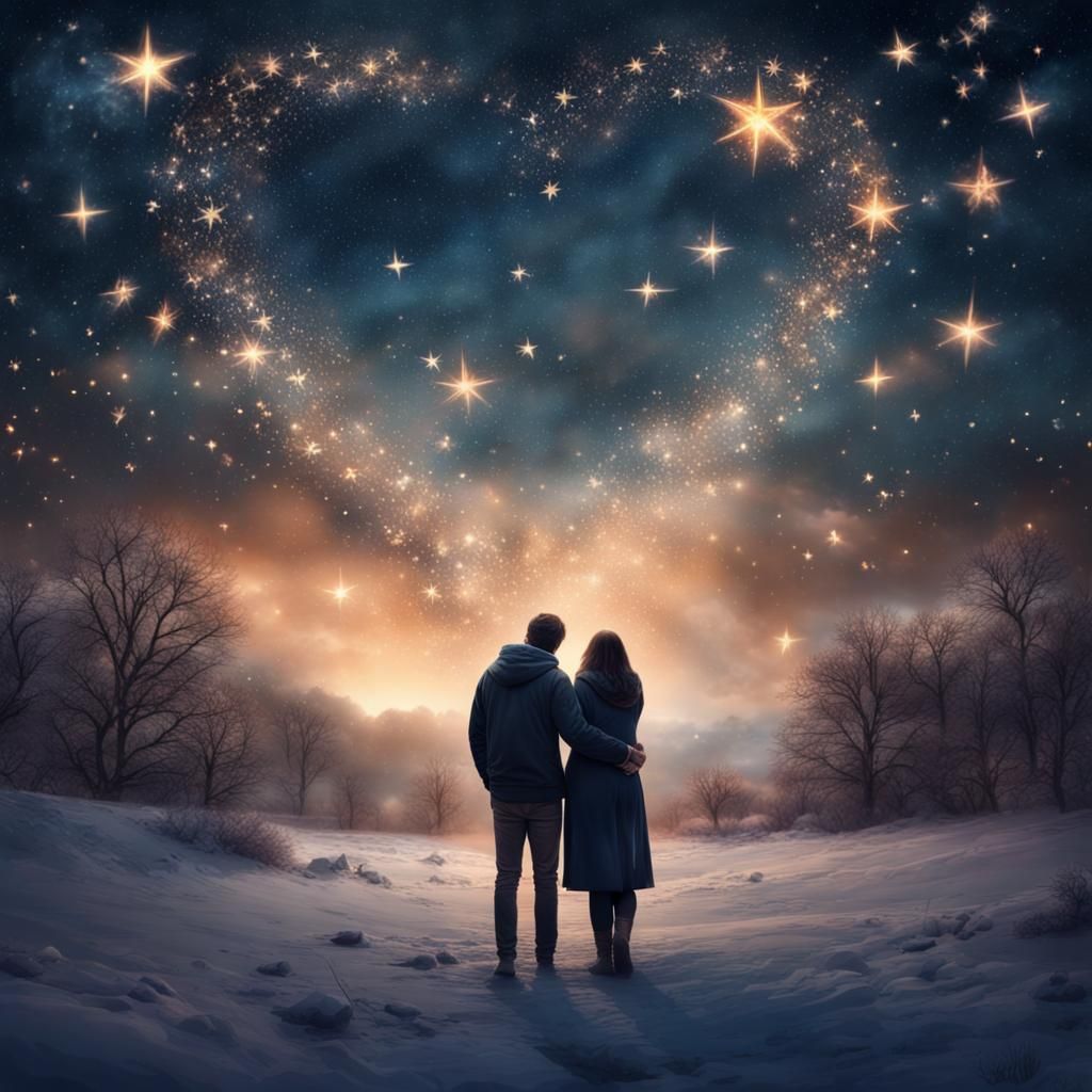 Romantic New Year's Eve: Expecting Couple Under Stars