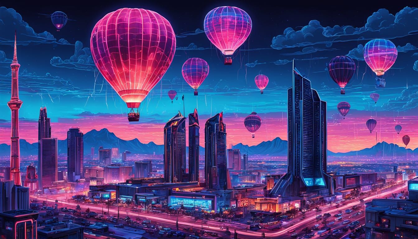 Futuristic Cyberpunk Las Vegas Cityscape at Dusk