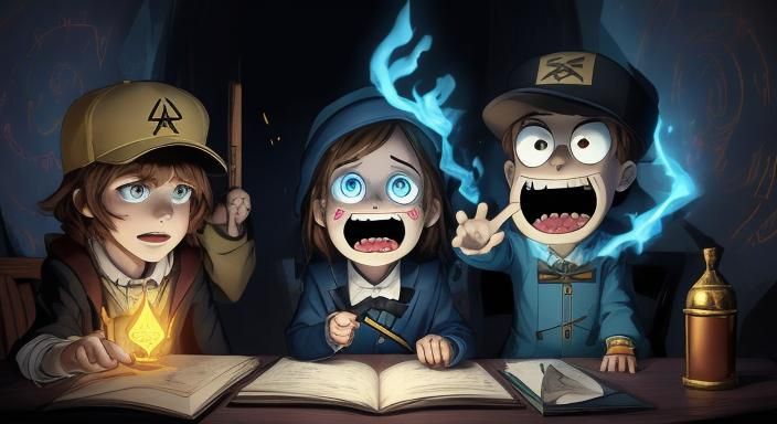 Bill Cipher with Blue Flames in Gravity Falls