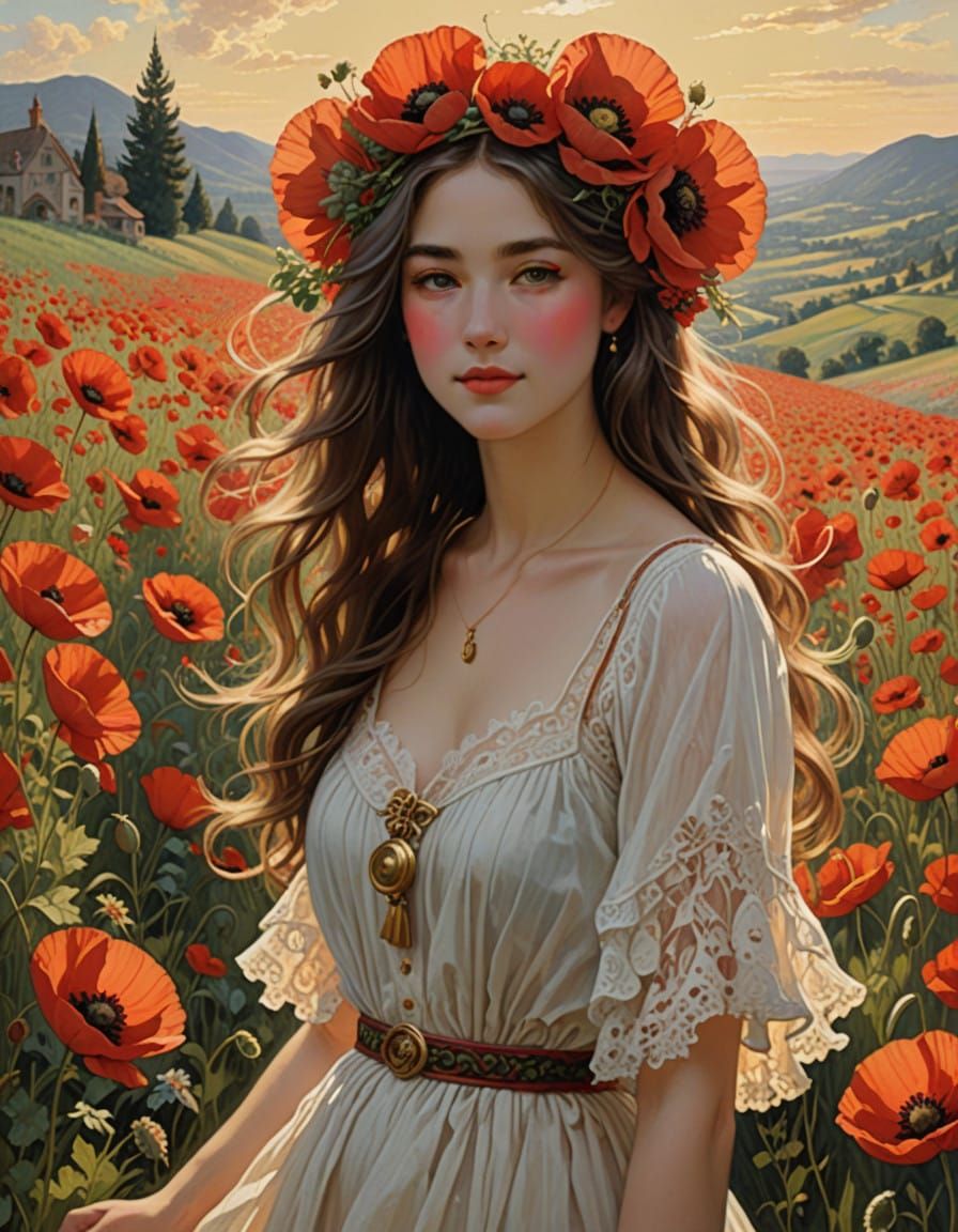 Whimsical Springtime Goddess in Soft Impressionist Light