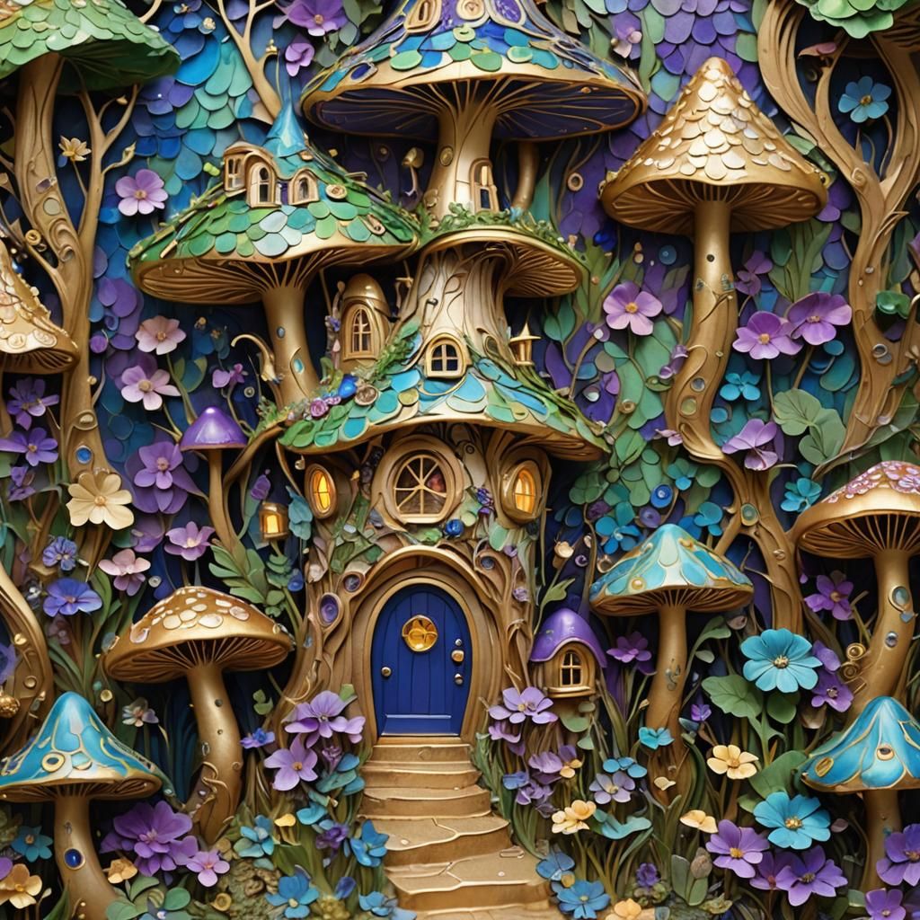 Art Nouveau Fairy House in Mushroom Forest