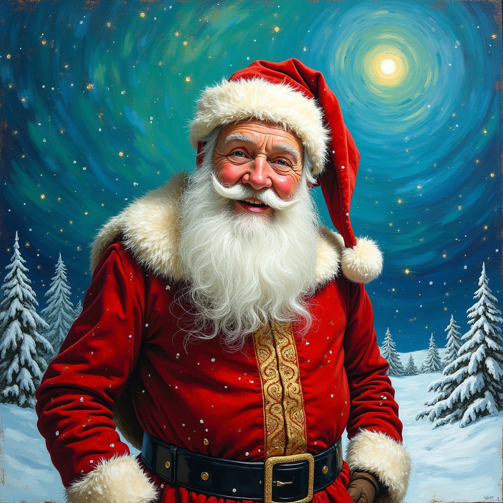 Santa Claus neo-impressionism expressionist style oil painti...