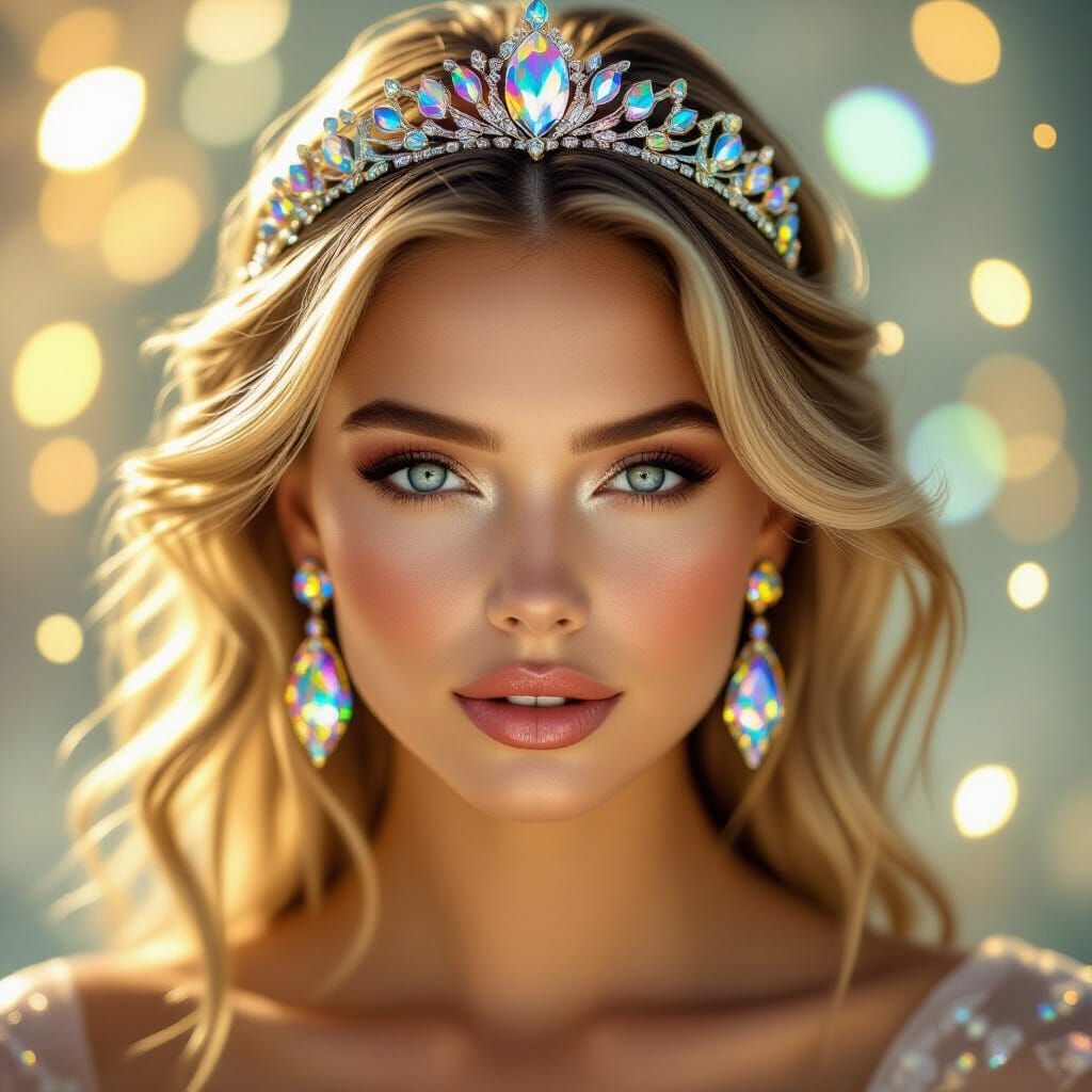 Luminous Woman with Holographic Earrings in Hyperrealistic S...