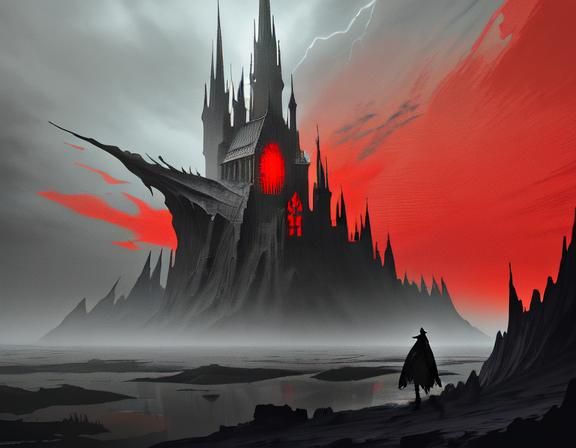 Ominous Moonscape in Gustave Doré Style Illustration