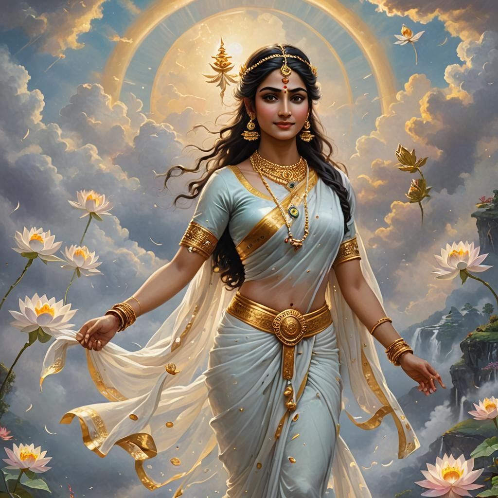 Ethereal Hindu Goddess Parvati in the Clouds