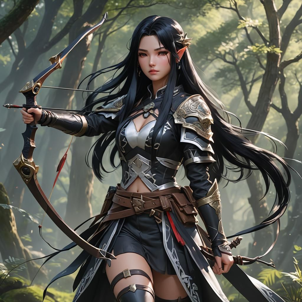 Fantasy Ranger Girl With Bow: 3D Anime Art