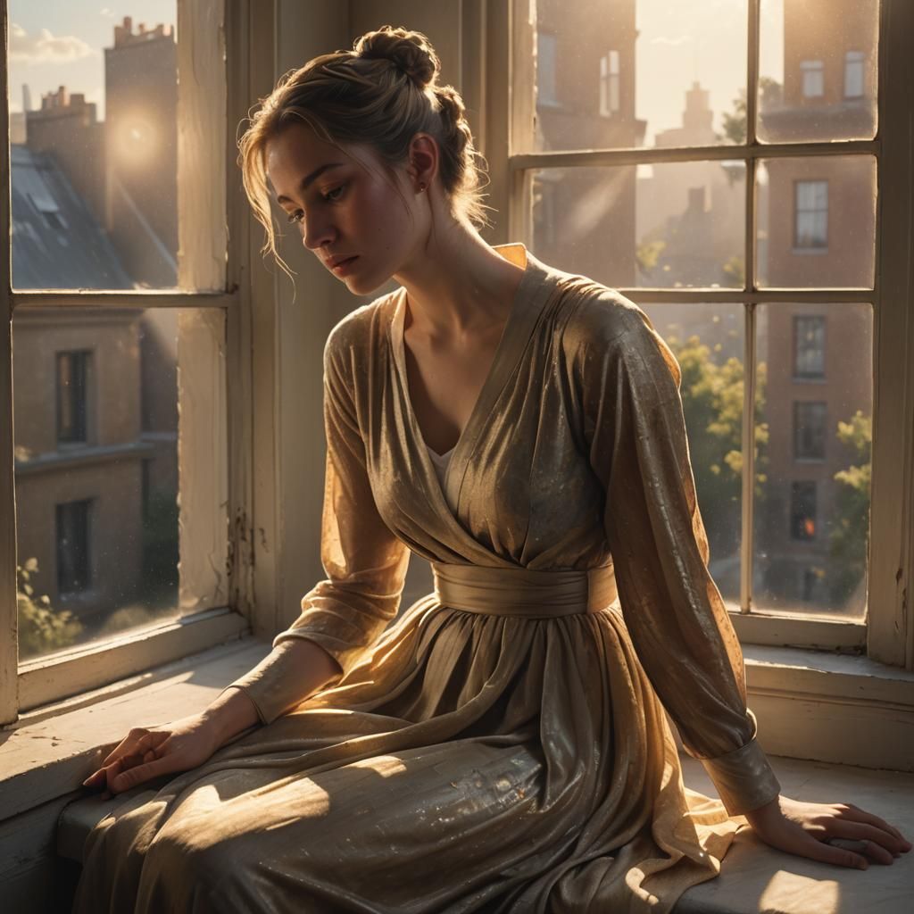 Woman in Sunlight: A Photorealistic Study in Contemplation