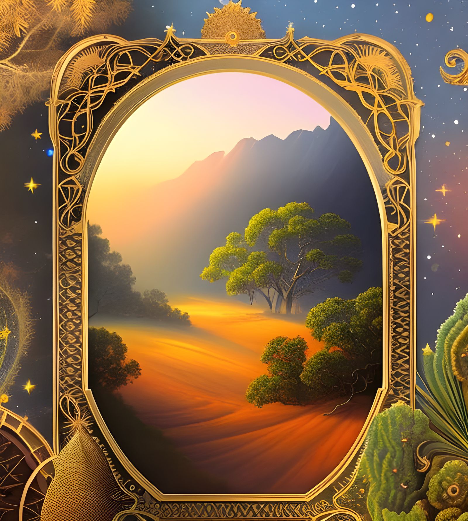Otherworldly Outback Desert Illustration with Magic Sparkles