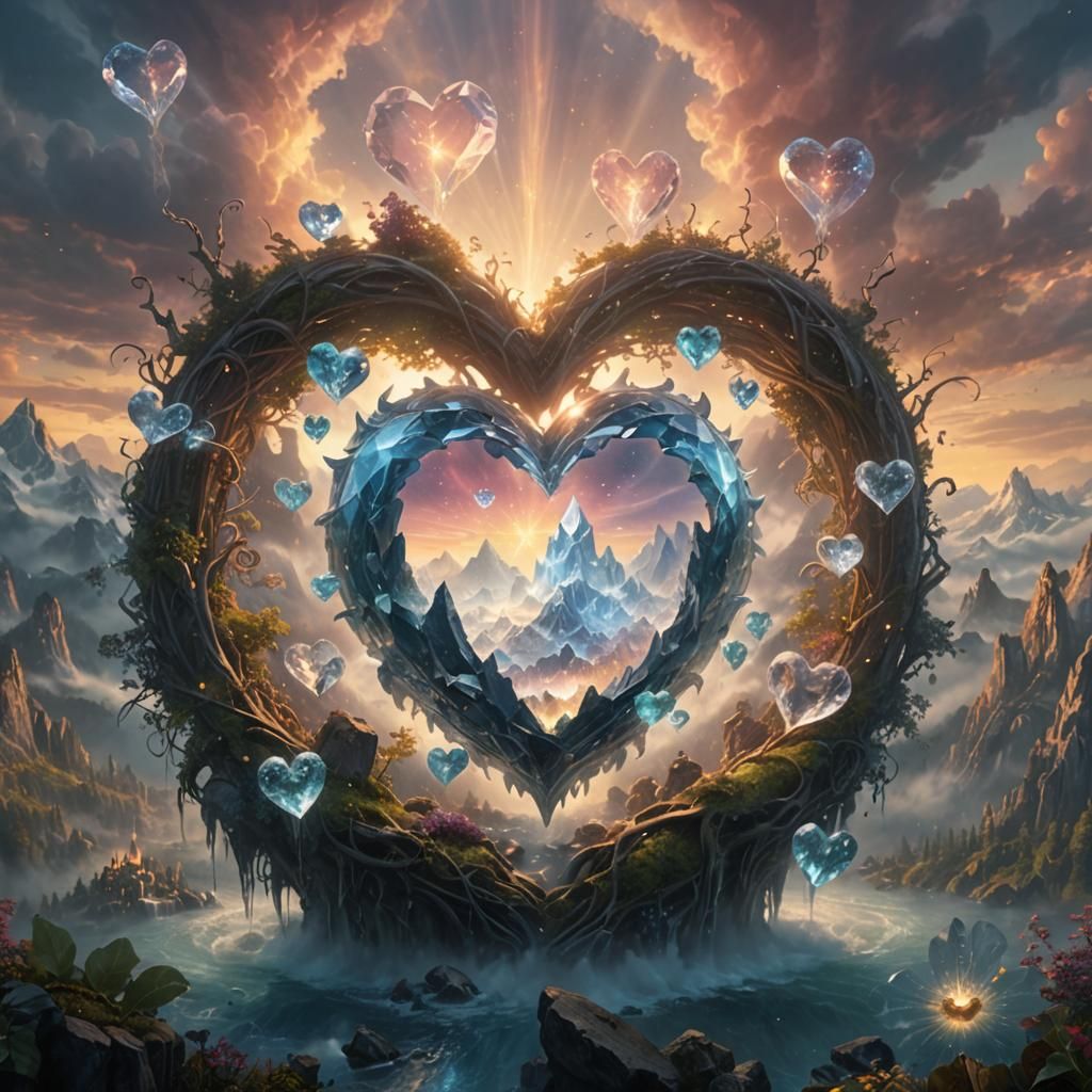 Glowing Crystal Heart in Mystical Realm: Digital Matte Paint...