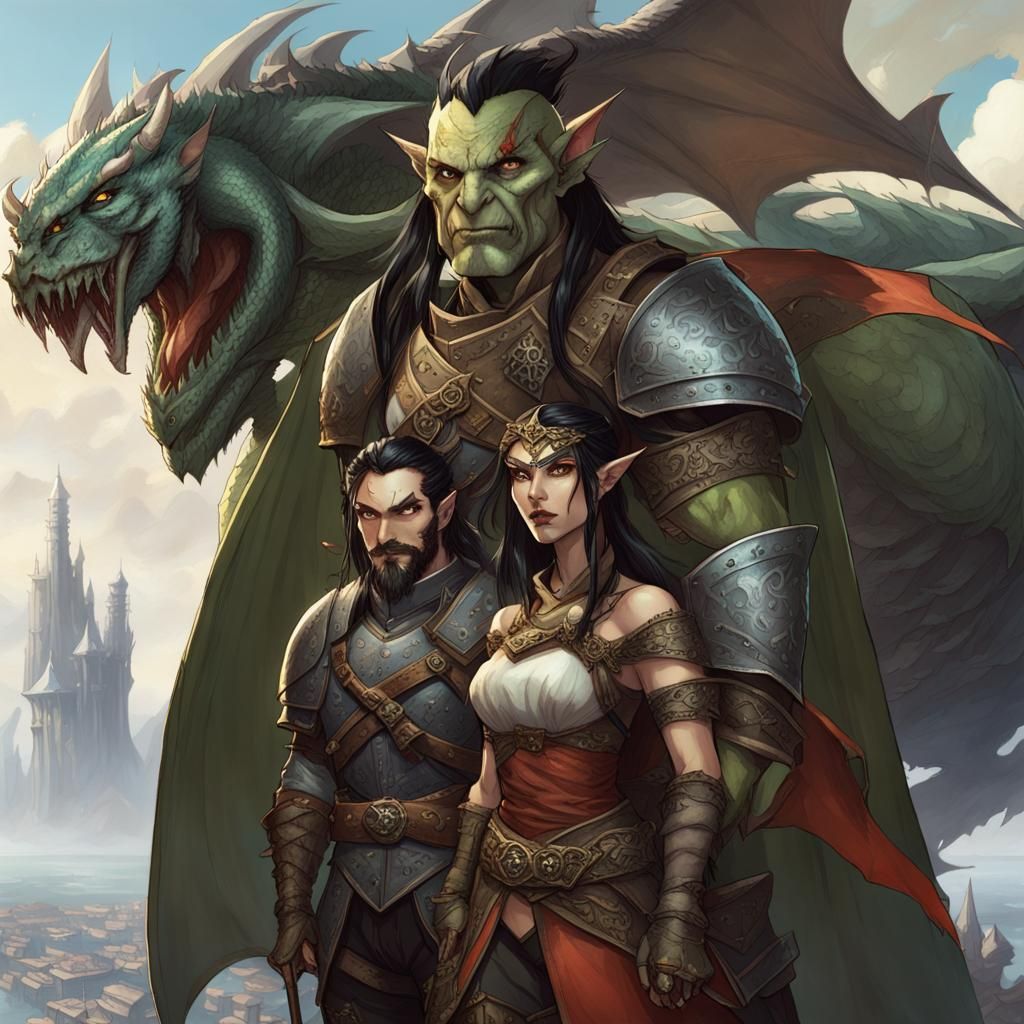 Half-Orc Warrior and Elf Wife on Airship