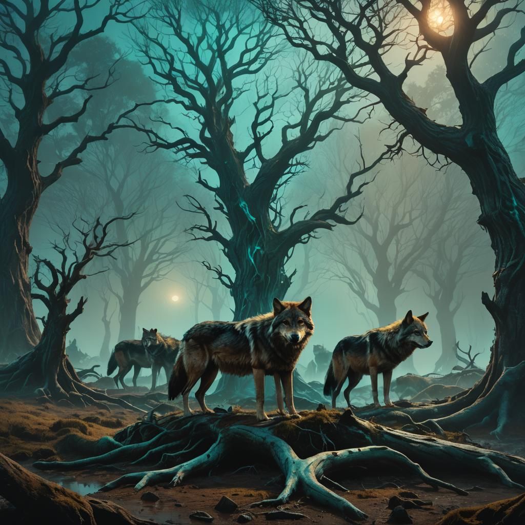 Wolves in Misty Heath: Fantasy Matte Painting