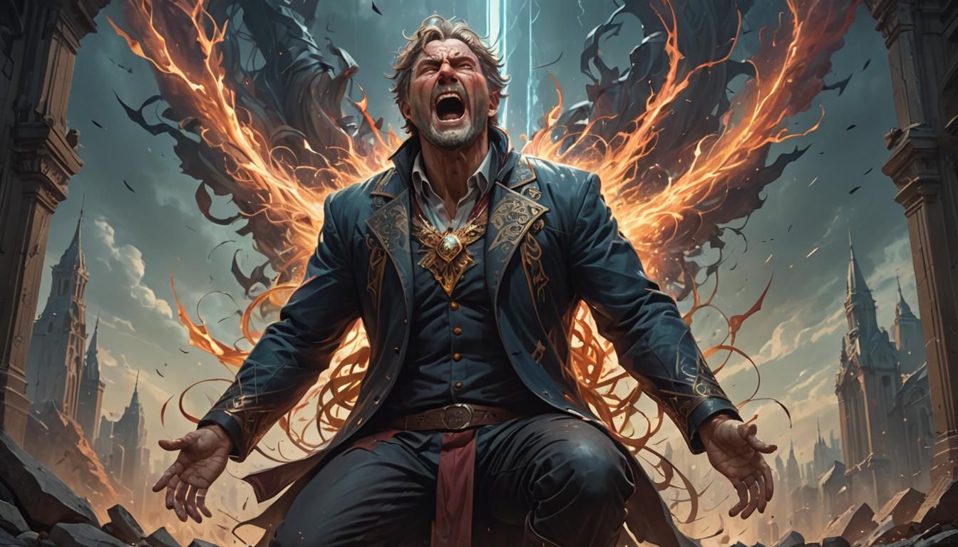 Agonized Man Attacked by Inner Demon in Detailed Portrait