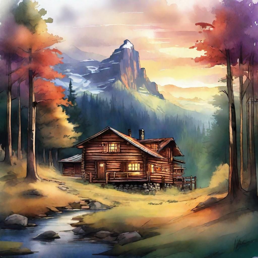 digital painting that captures the essence of a cabin in a f...