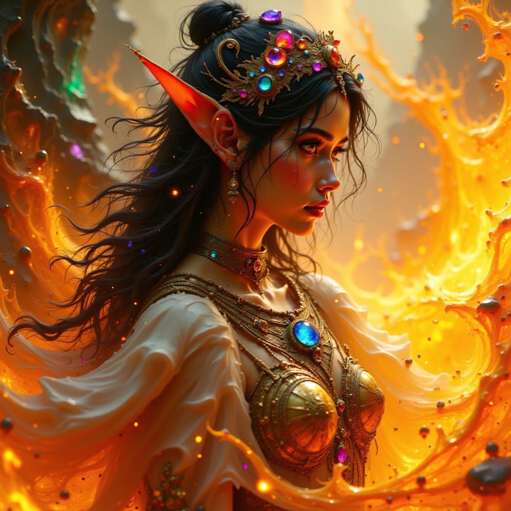 Fiery Elven Princess in Ornate Armor, 3D Rendering