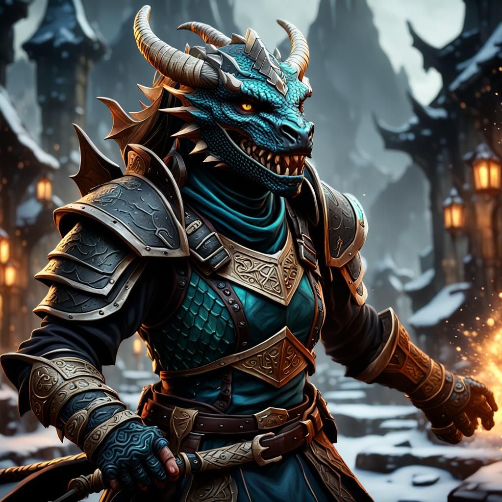 Dragonborn Rogue: Detailed Fantasy Concept Art