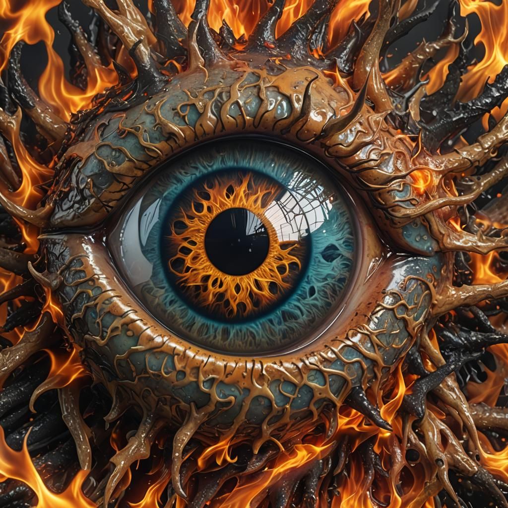 Fiery Eye: Hyperrealistic Vision in Flames