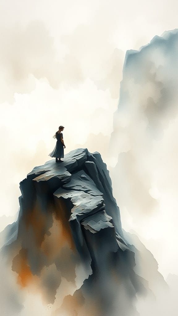 Contemplative Figure in Ephemeral Landscape