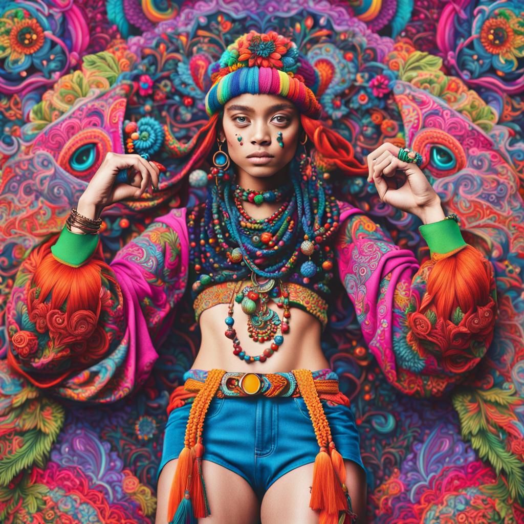 Vibrant Hyperdetailed Maximalist Hippie Art