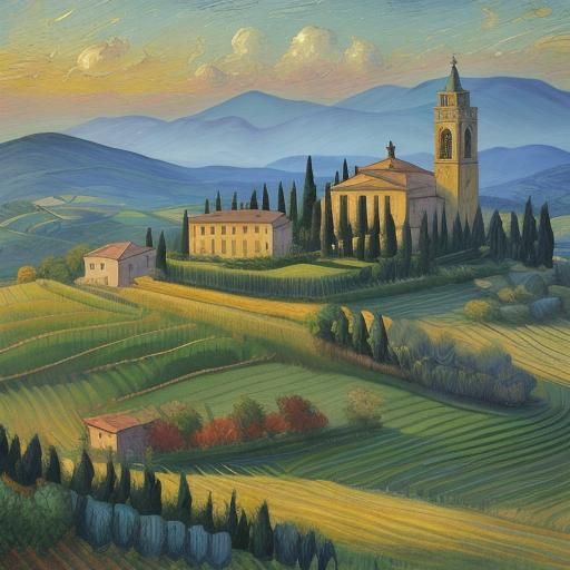Tuscan Church in Impressionist Maximalist Style