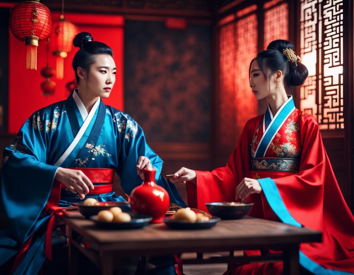 Chinese Couple Dinner in Cinematic Lighting