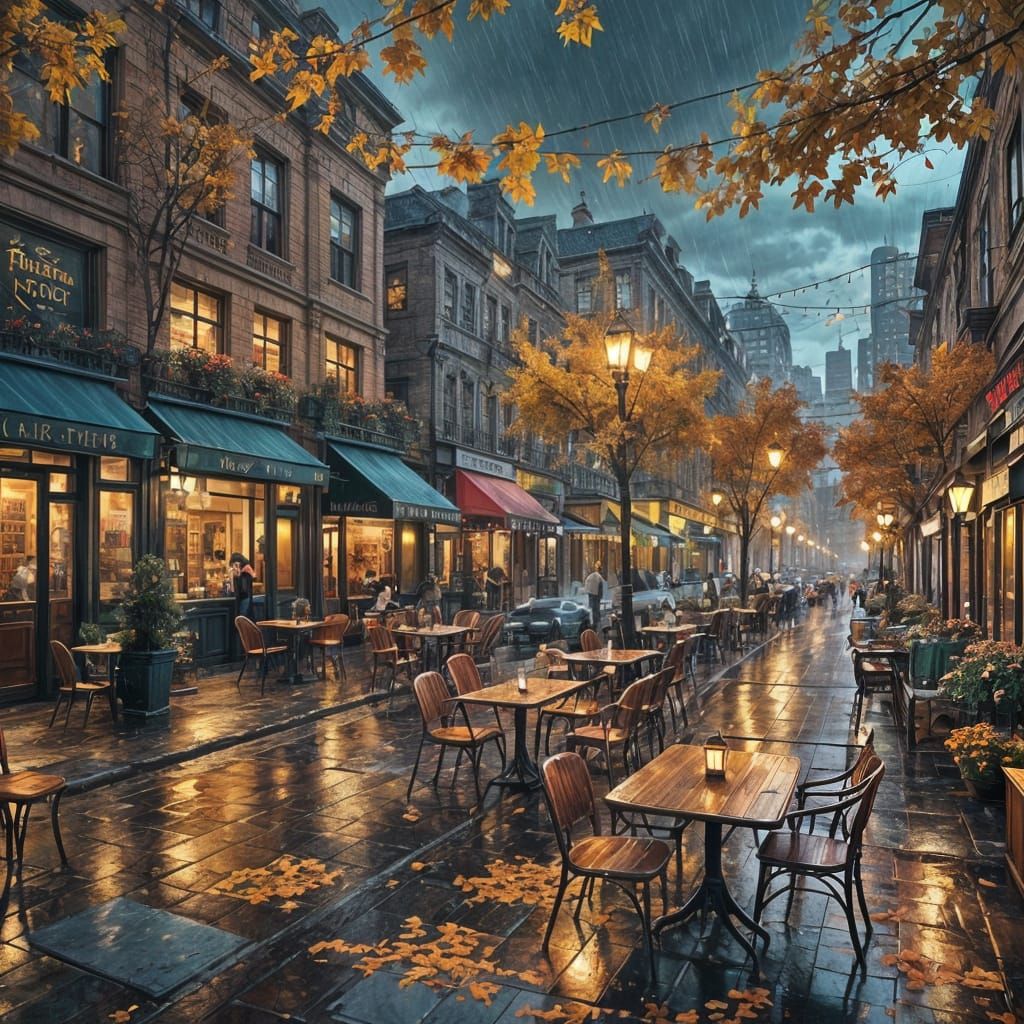 Cozy Rainy Fall Evening in the City