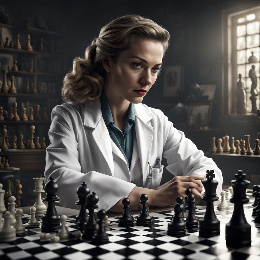 Female Scientist Plays Chess: 1950s Photography