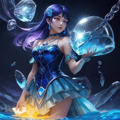 Glowing Sapphire Gem in Capsule Necklace: Digital Art