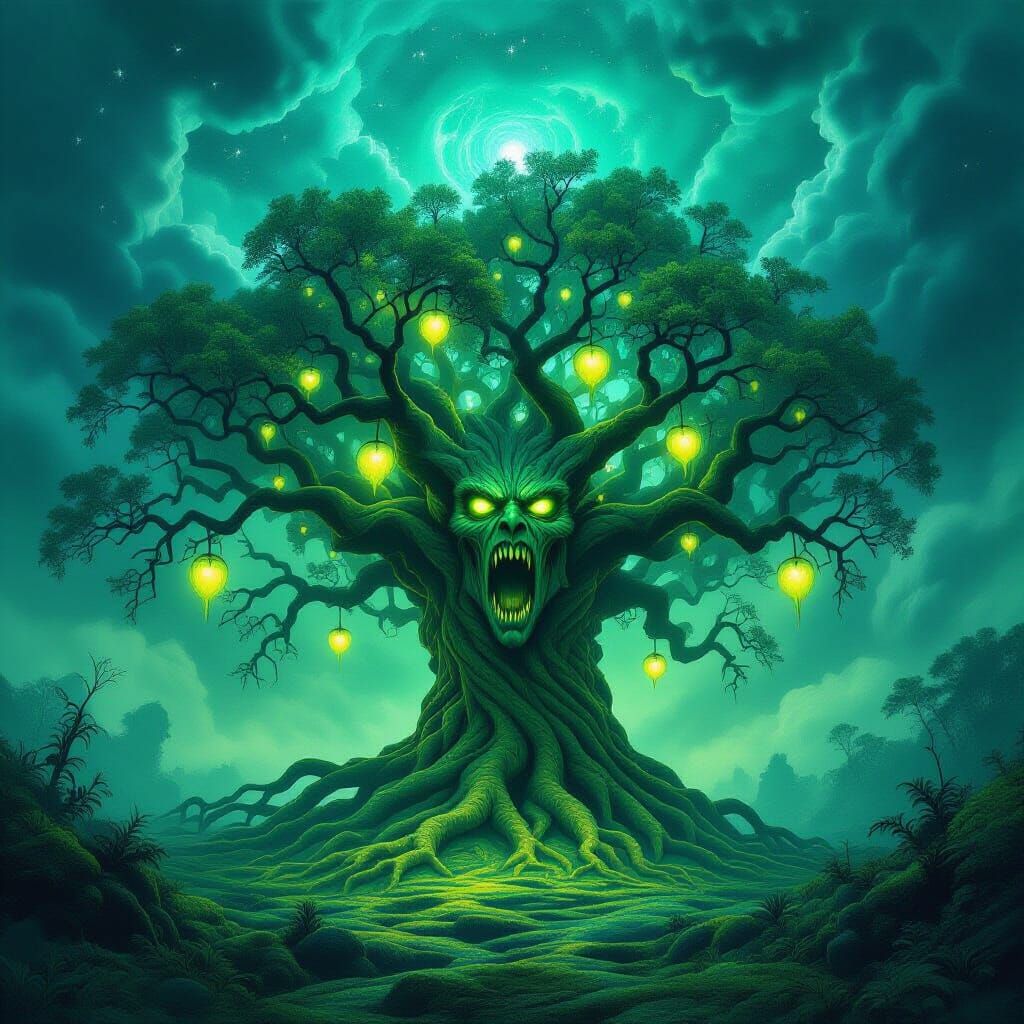 Ancient Tree of Screaming Roots and Ethereal Fruit