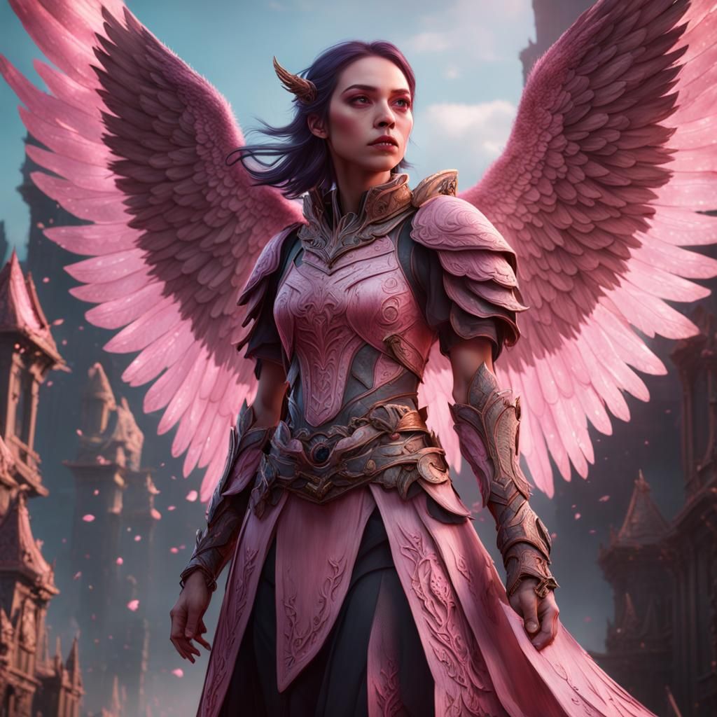 Girl with Pink Wings as Detailed Matte Painting