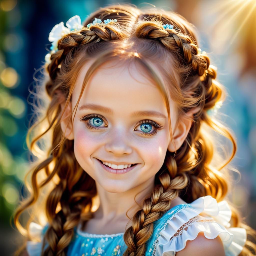 Colorful Portrait of Smiling Girl in Royo Style