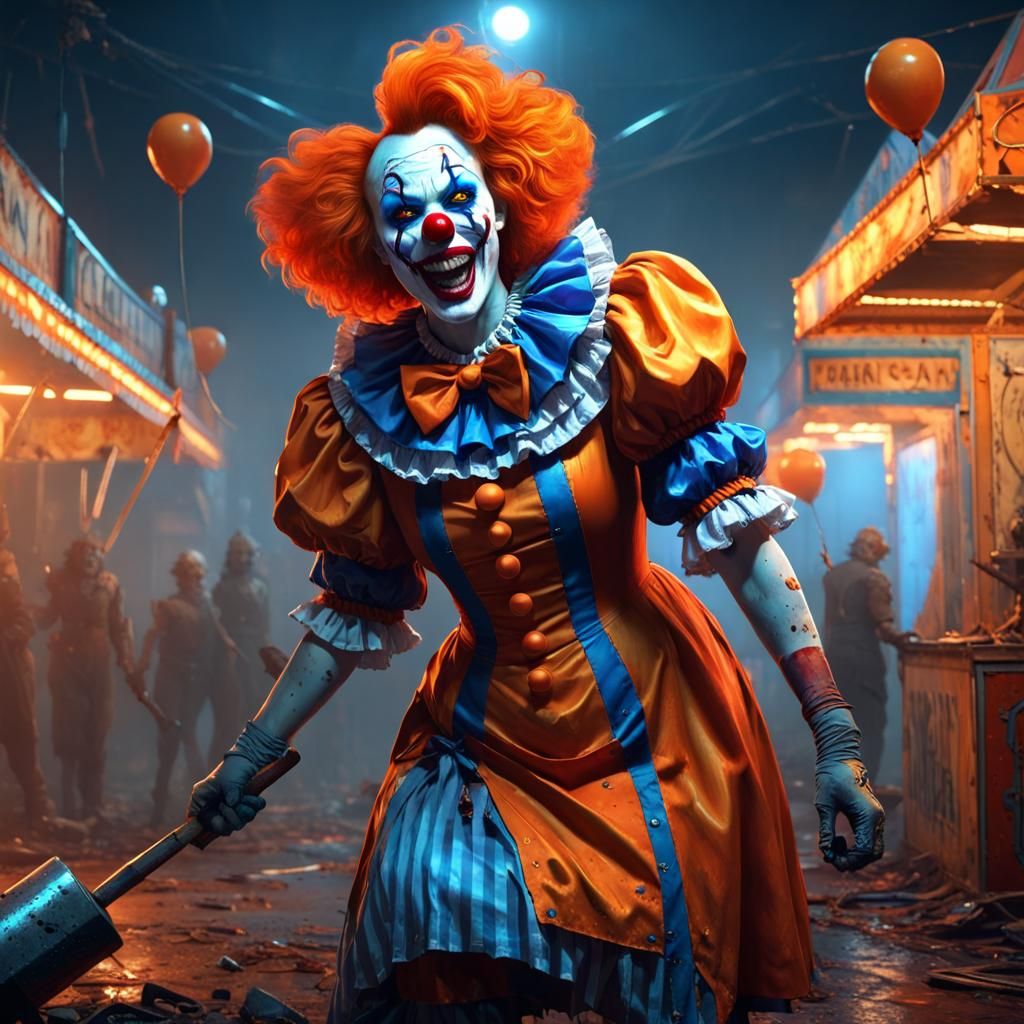 Scary Clown Villain in Abandoned Carnival