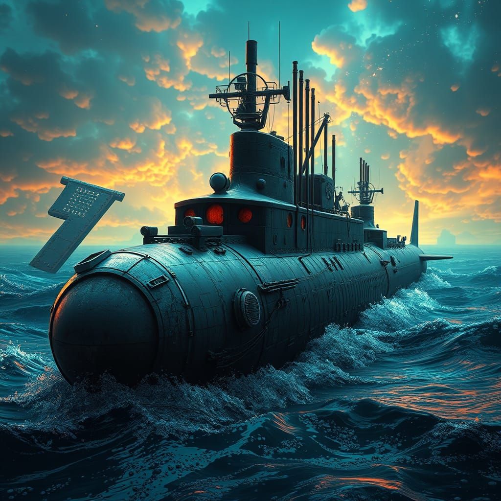 Futuristic K-222 Submarine in Alien Ocean