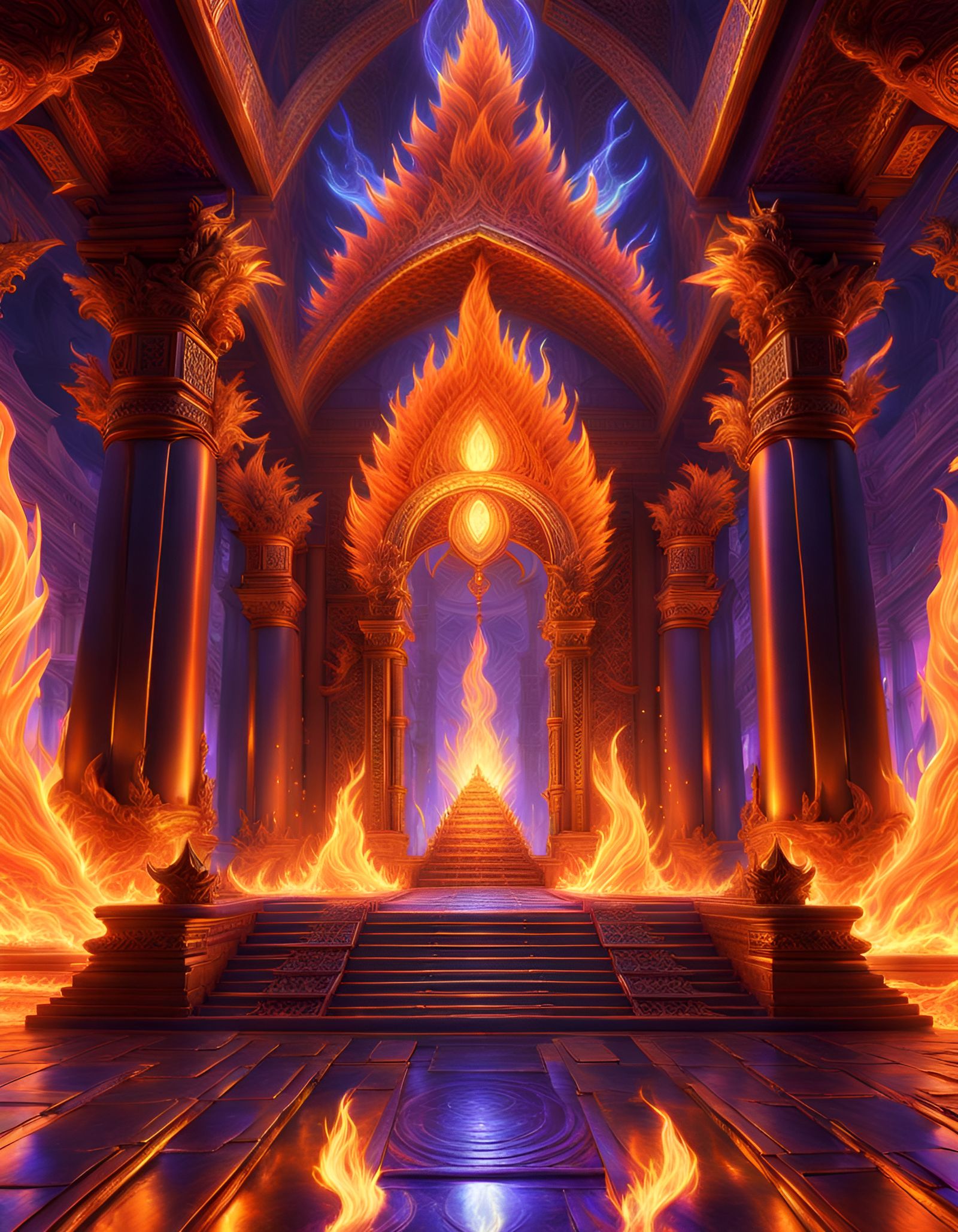 Temple of Flames: Metallic Fire Fantasy in 3D
