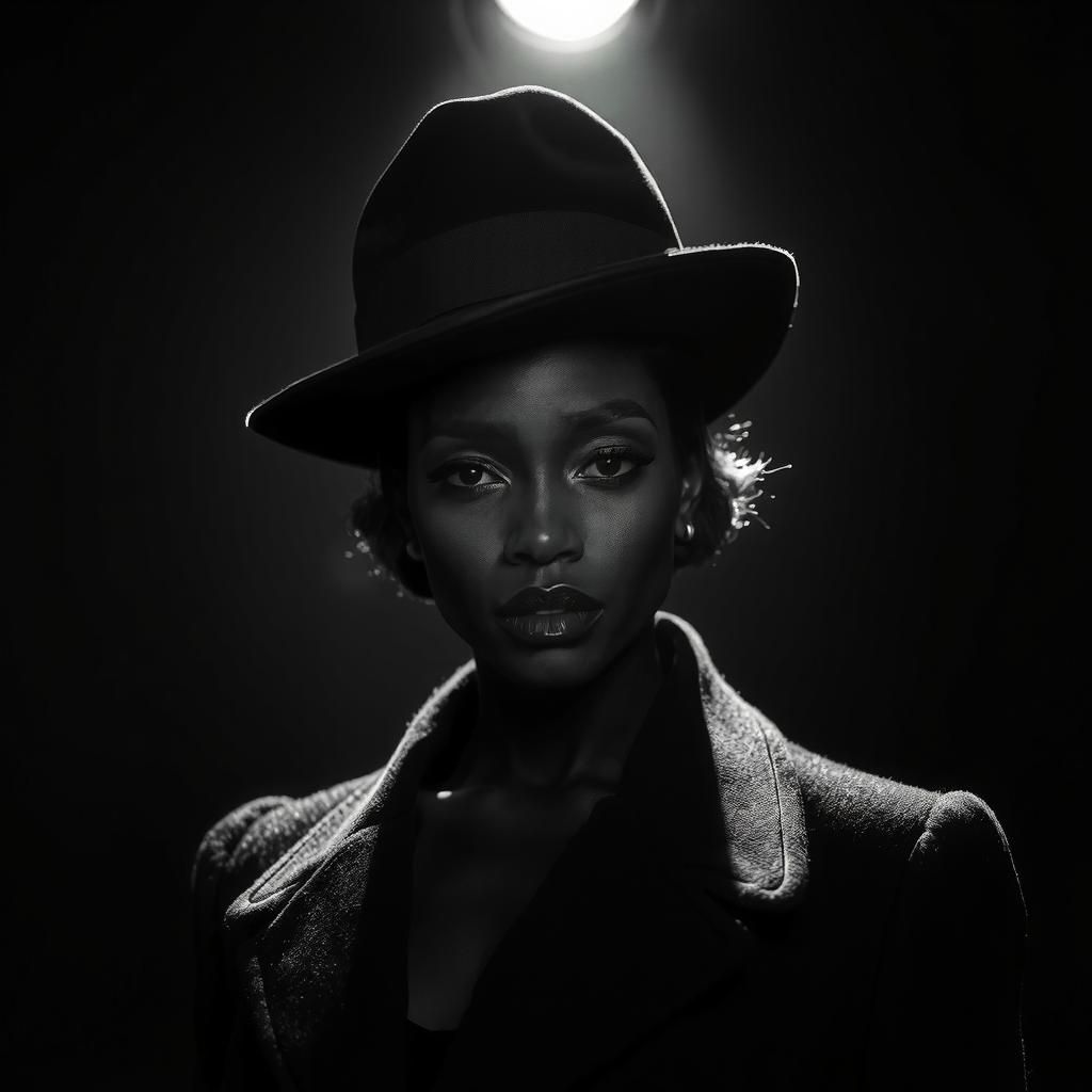 Film Noir Portrait of a Woman in Black and White