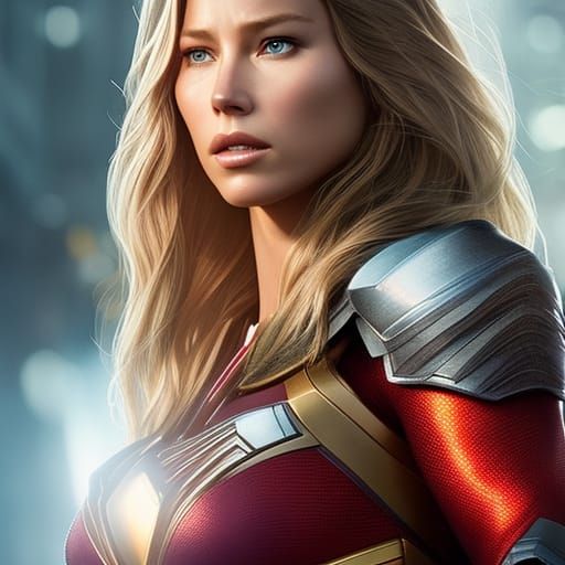 Hyperrealistic Supergirl as Jessica Biel, Digital Art