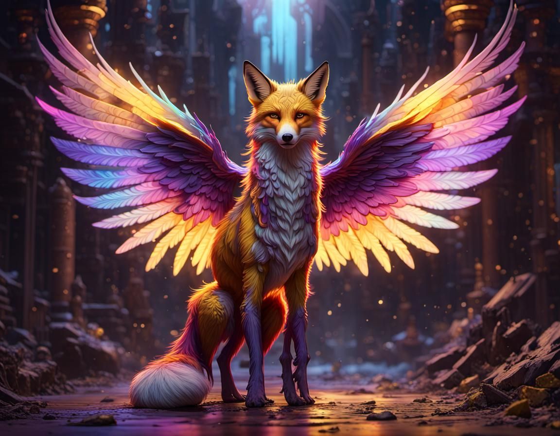 Rainbow Fox Wings in Dark Fantasy Style