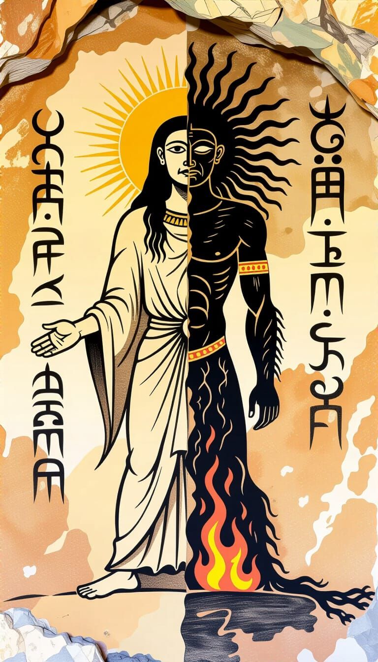 Prehistoric Cave Art: Split Figure in Charcoal