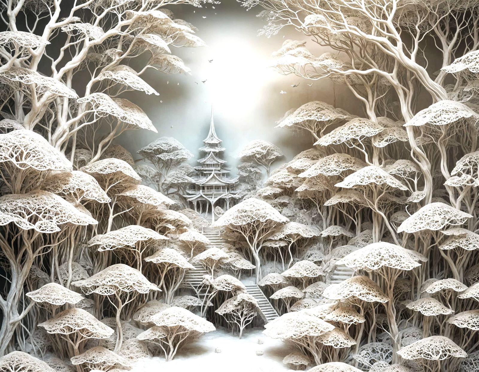 Ethereal Dreamscape with Filigree Paper Art