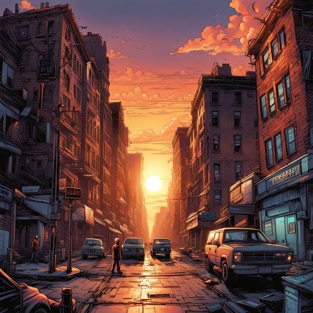 Urban Sunset: Comic Book Style Illustration