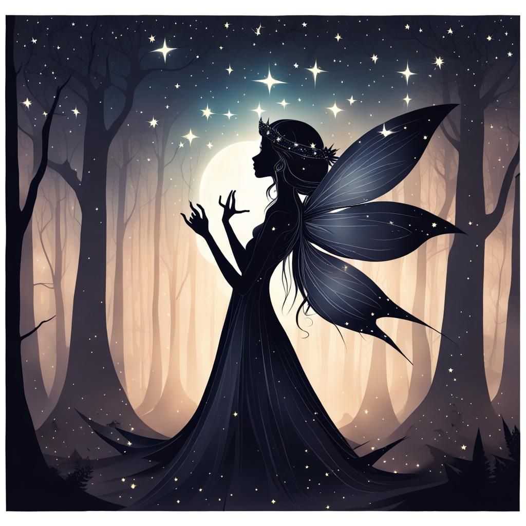 Dark Fairy in Starry Forest Digital Art