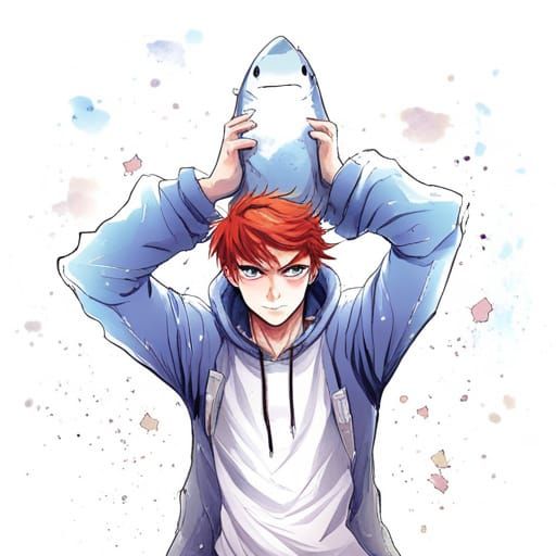 Anime Style Boy in Shark Hoodie
