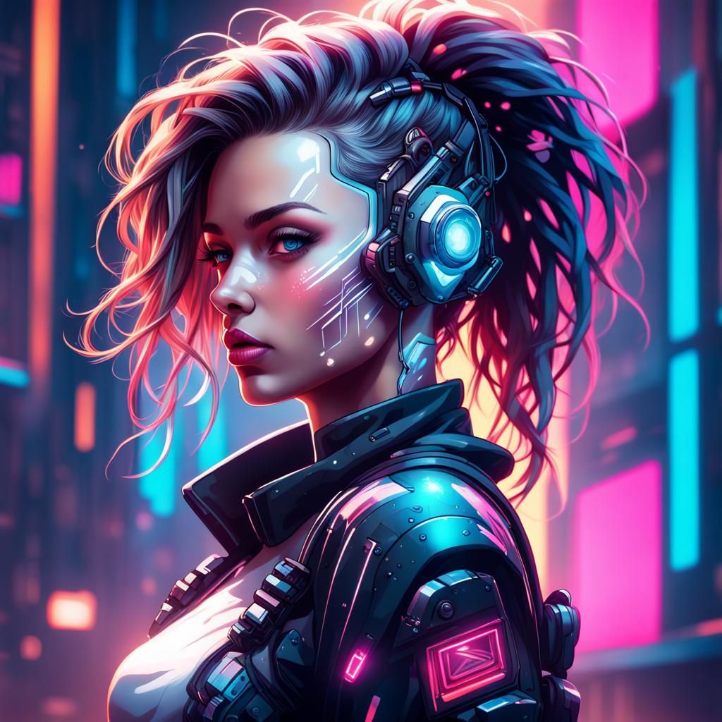 Beautiful Cyberpunk Woman in Detailed Digital Art