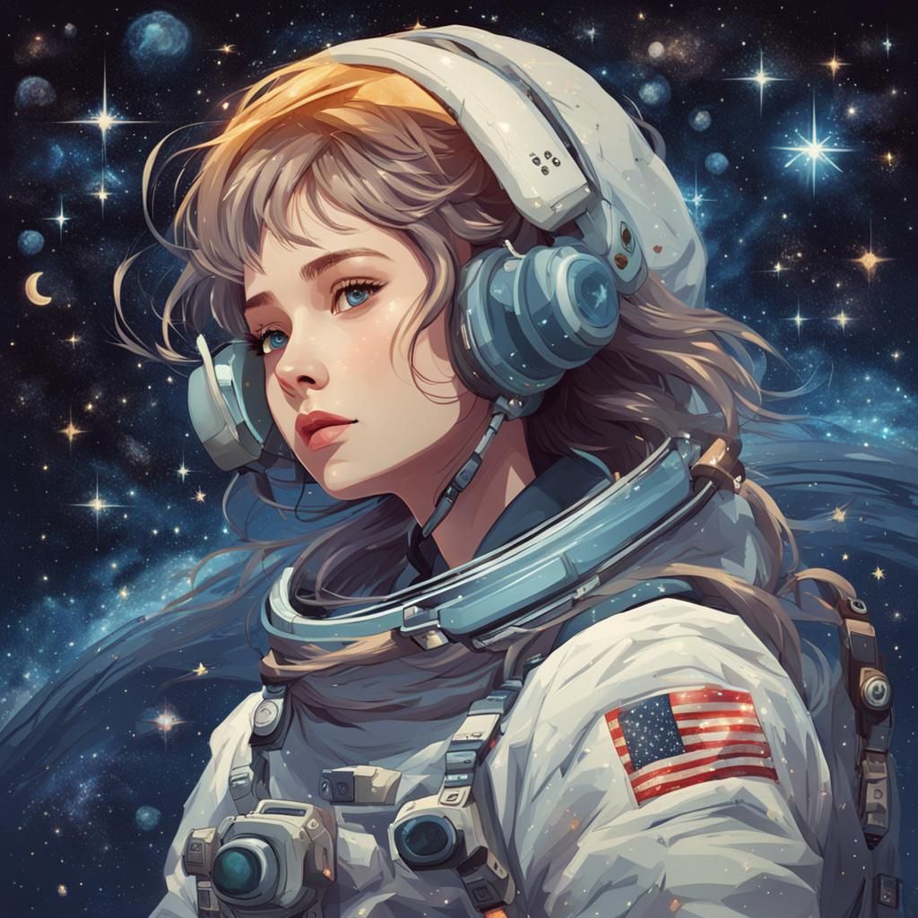 Ethereal Girl Floating Among the Stars