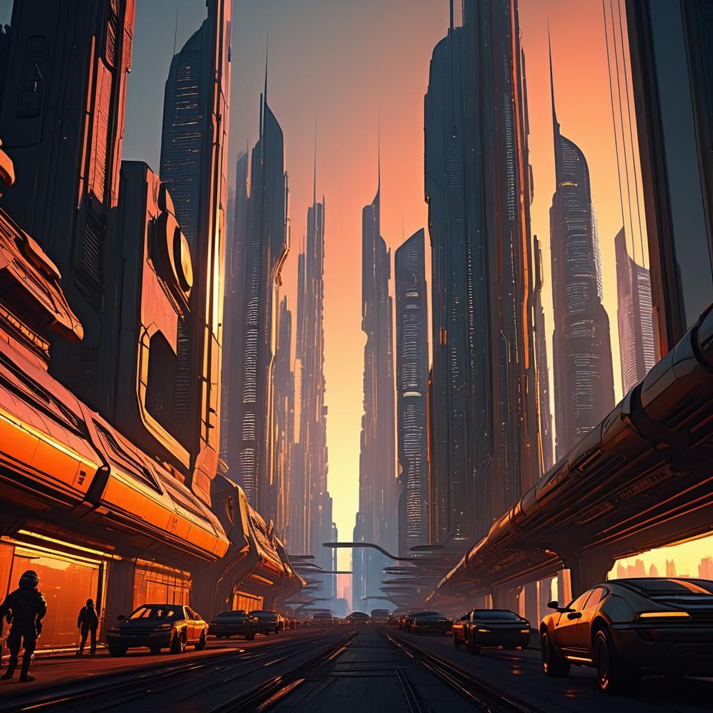 Futuristic Cityscape Sunrise in 3D Cinematic Style