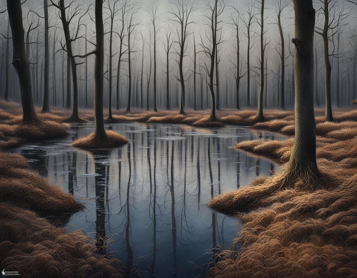 Frozen Lake in Hungarian Forest: Photorealistic Scene