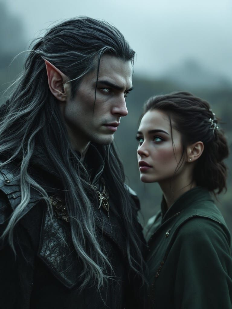 Epic Elven Warrior Stands Beside Brave Dragon Guard Officer